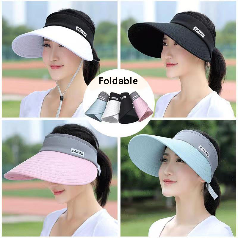 Packable Hat Nylon - 2024年新作、女性用、夏用、つば広のサンバイザー、ビーチハット、サイズ調整可能、UVカット、折りたたみ可能な純綿キャップ。