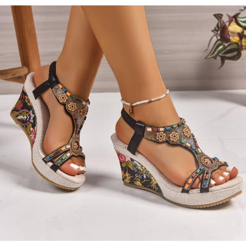 Casual Sandal Leather - 女性用レザーサマーファッションウェッジサンダル、大きいサイズ、ミッドヒールプラットフォーム、黒、新作、快適、レトロサンダル