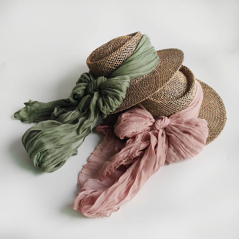 Bucket Hat Straw - 女性用夏用つば広麦わら帽子 高級レースメッシュリボン付き ビーチバケットハット 麦わらフェドラ パナマハット 屋外UVカット