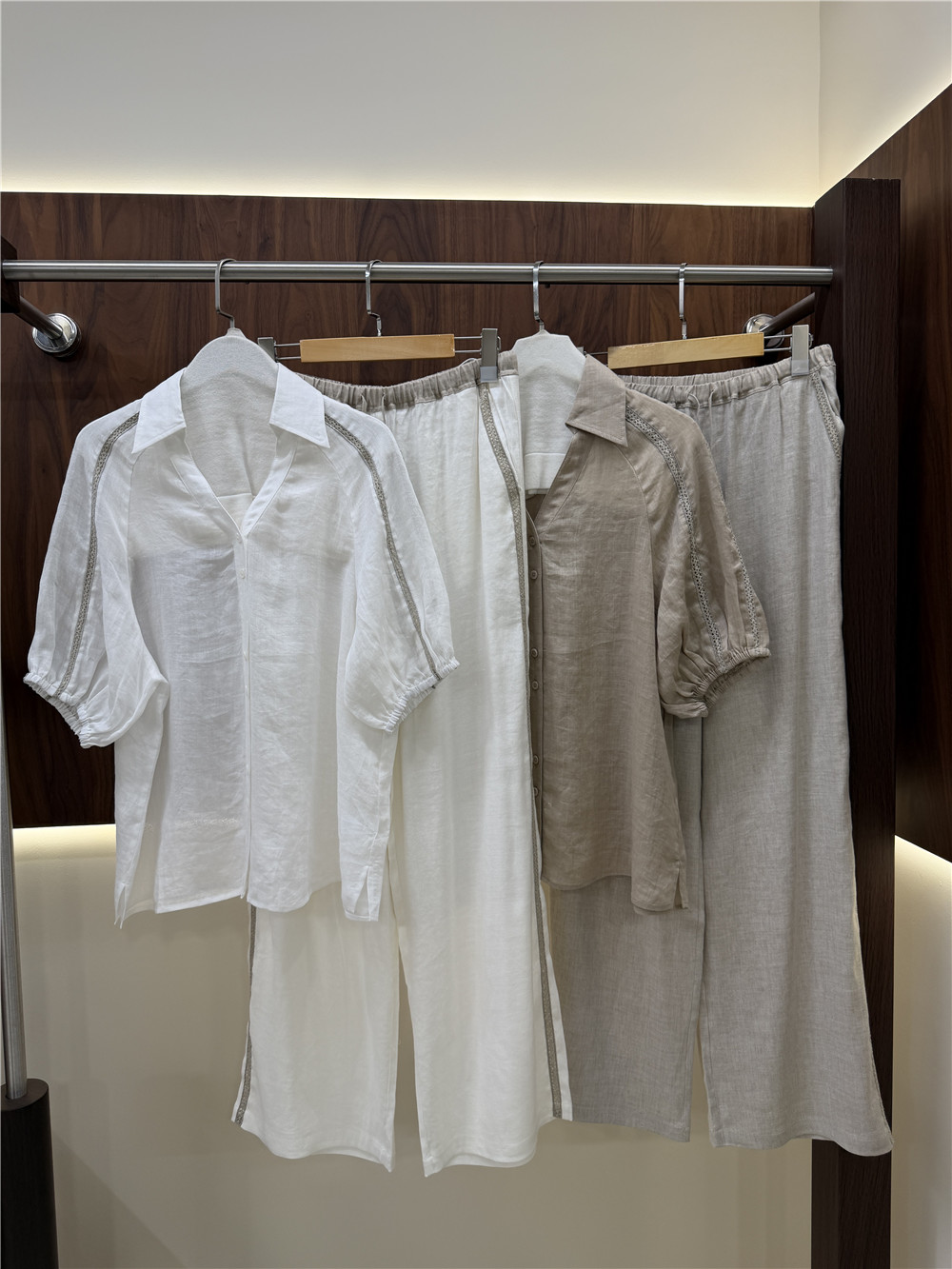 Short Linen Drawstring - レディース半袖シャツとドローストリングワイドレッグパンツのカジュアルツーピースセット