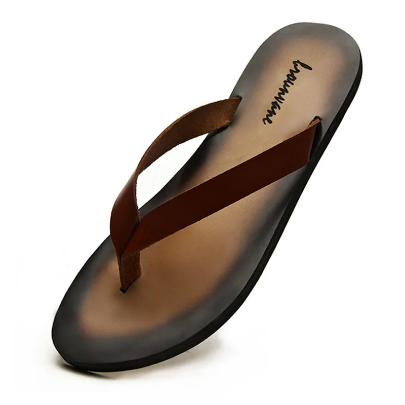 Flip Flop Leather Men - クラシック本革メンズスリッパ 2026 夏新作 アウトドア ハンドメイド 快適