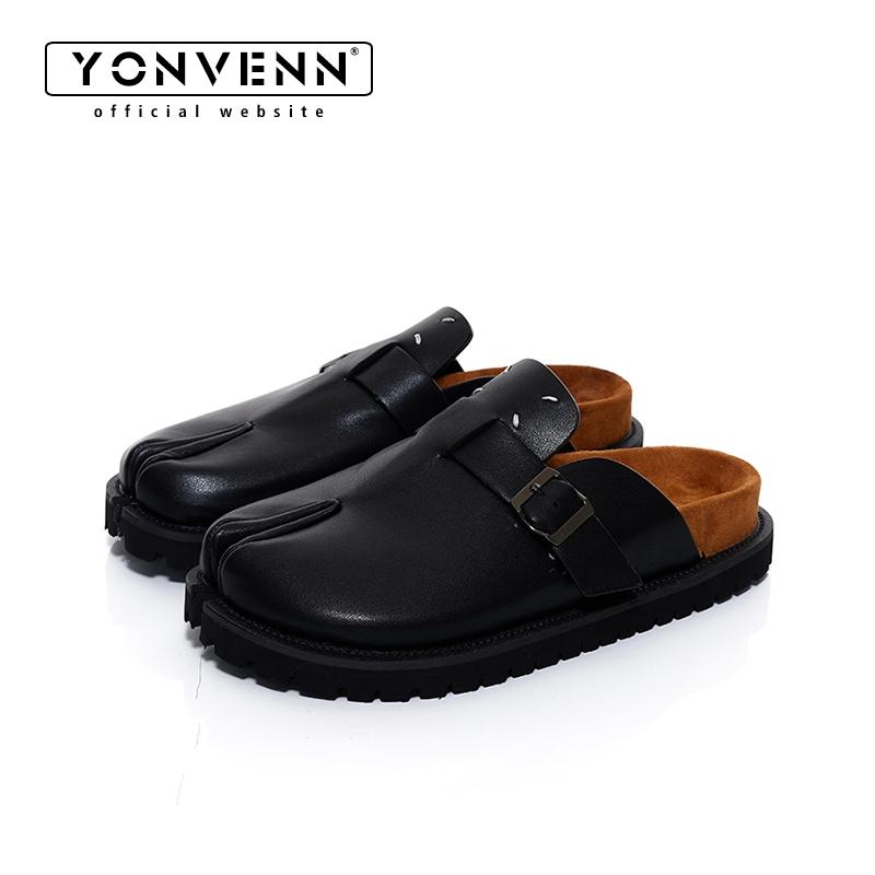 Flip Flop Leather Men - 新しい足袋靴 メンズ＆レディース レザー スリッパ 通気性のあるスプリットトゥシューズ 厚底