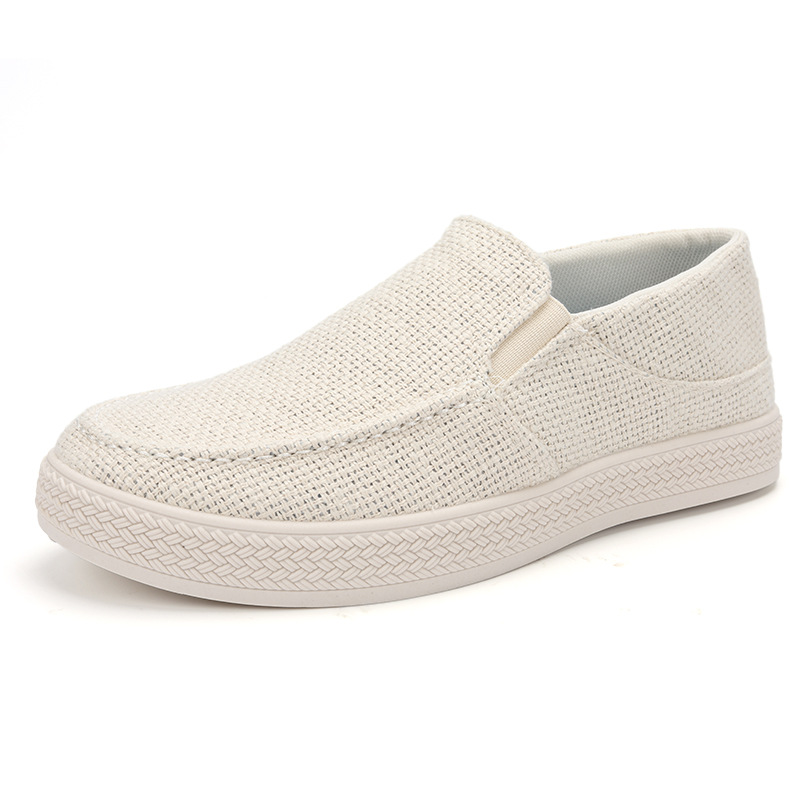 Espadrille Slip On - メンズリネンスリッポンローファー、通気性のある織物アッパー、耐摩耗性ラバーソール、カジュアルデイリーウォーキングフラットシューズ