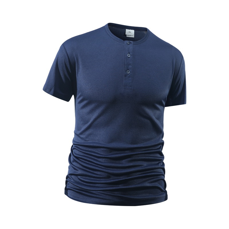夏用メンズ無地フィットネスカジュアルメッシュヘンリーネックシ - Shirt Camp Collar のレビューと価格