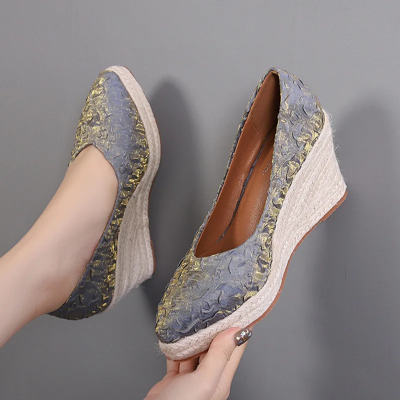 8cmヒール、サイズ34-42、通気性のある快適な花柄プリン - Espadrille Slip On のレビューと価格