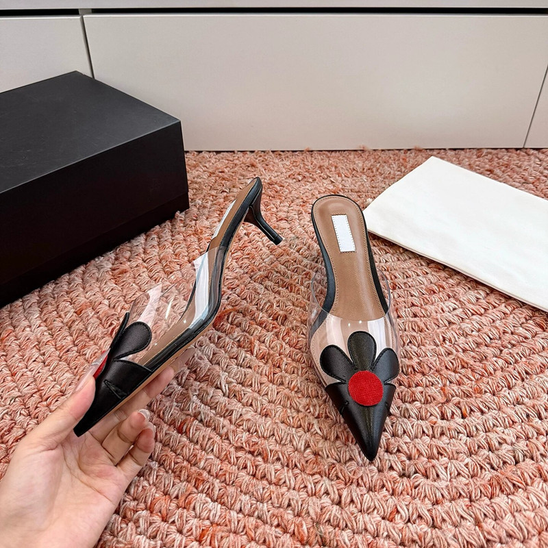本革フレンチハート型透明スリッパ女性用ファインヒールポインテ - Casual Sandal Leather のレビューと価格