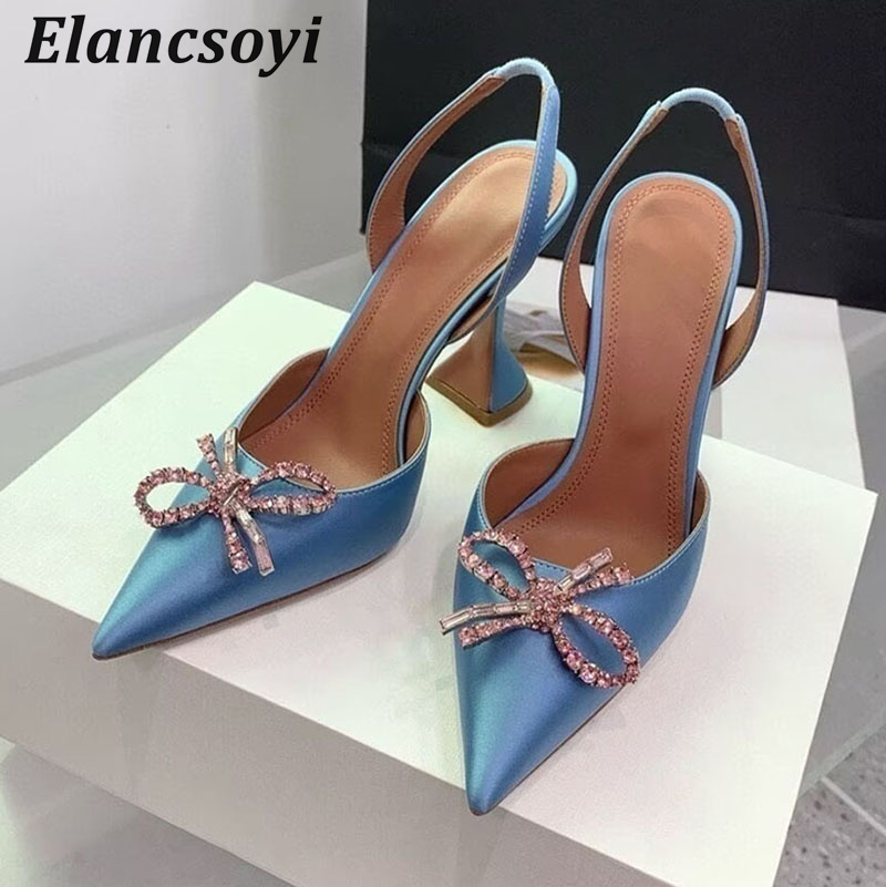 ポインテッドトゥハイヒール女性パンプスクリスタルボウサテンサ - Casual Sandal Leather のレビューと価格