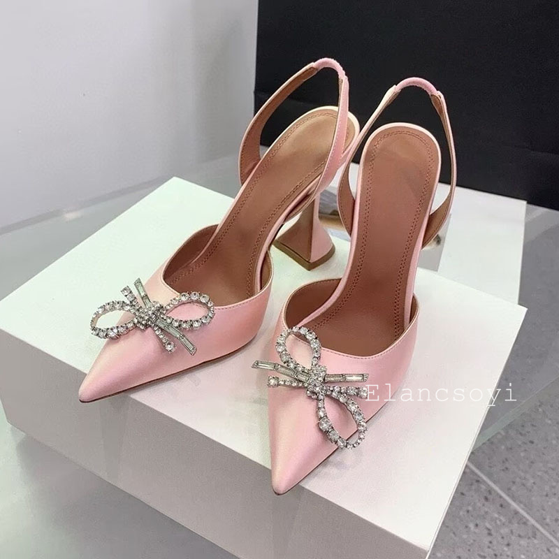 ポインテッドトゥハイヒール女性パンプスクリスタルボウサテンサ - Casual Sandal Leather のレビューと価格