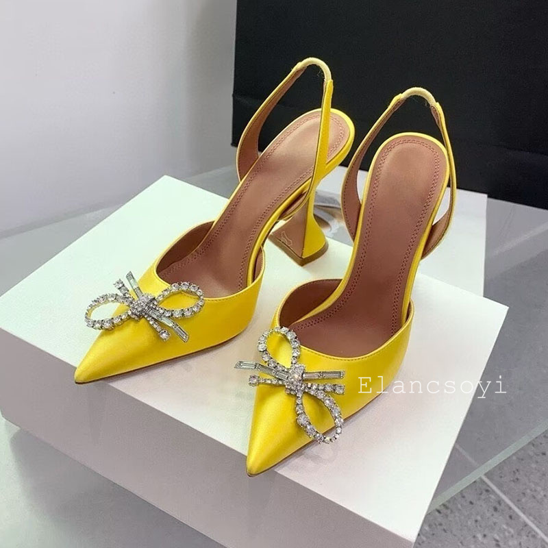ポインテッドトゥハイヒール女性パンプスクリスタルボウサテンサ - Casual Sandal Leather のレビューと価格