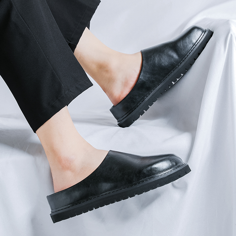 プラットフォームフラット革ミュール男性ハーフシューズ男性スリ - Flip Flop Leather Men のレビューと価格