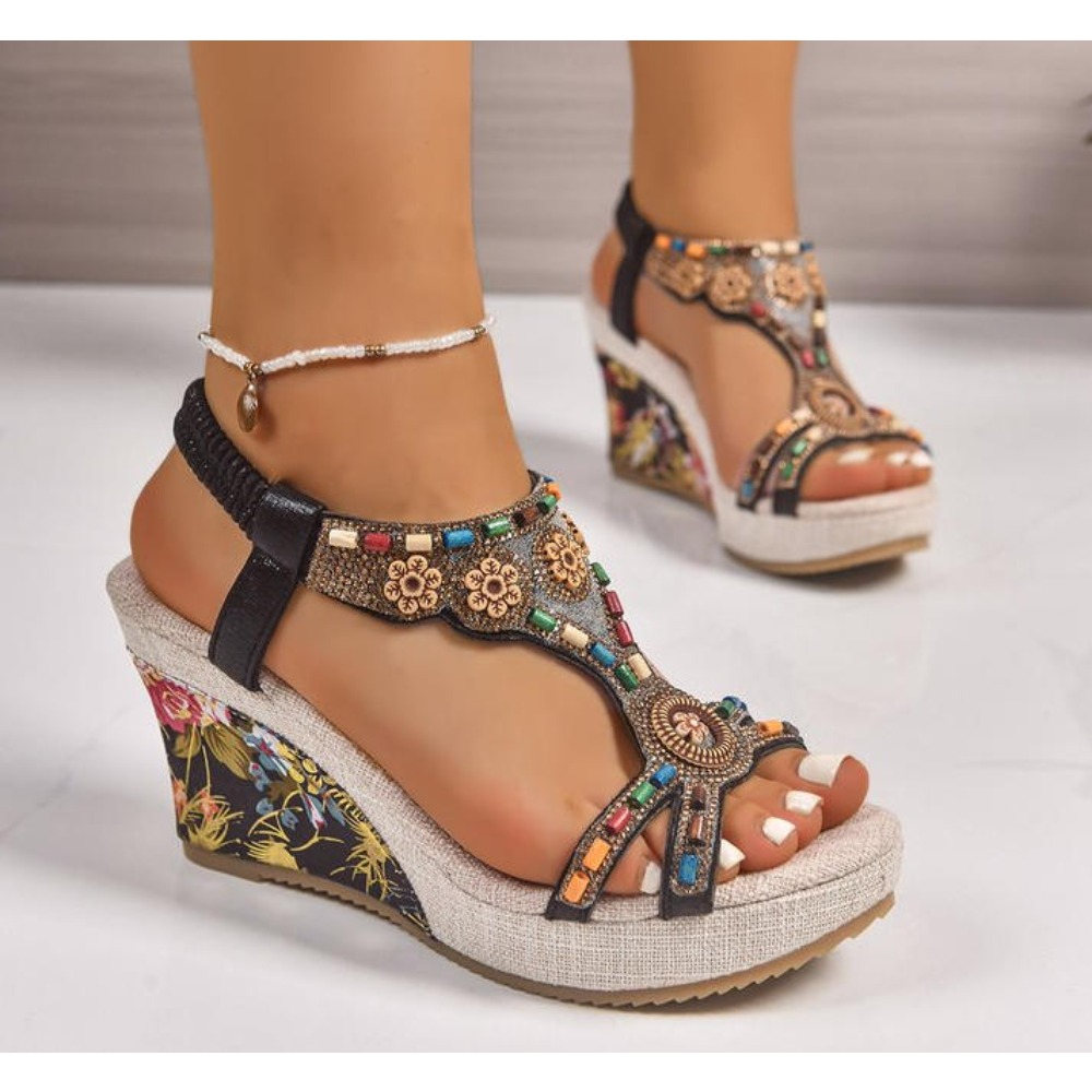 女性用レザーサマーファッションウェッジサンダル、大きいサイズ - Casual Sandal Leather のレビューと価格