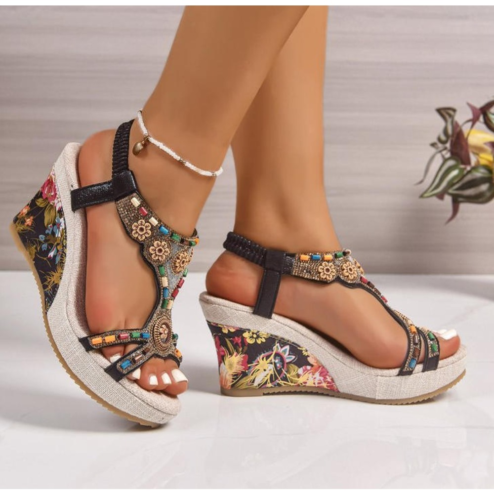 女性用レザーサマーファッションウェッジサンダル、大きいサイズ - Casual Sandal Leather のレビューと価格