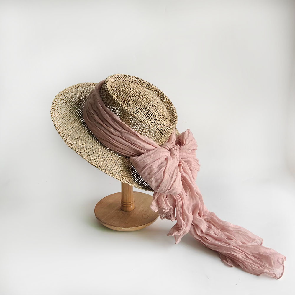 女性用夏用つば広麦わら帽子 高級レースメッシュリボン付き ビ - Bucket Hat Straw のレビューと価格