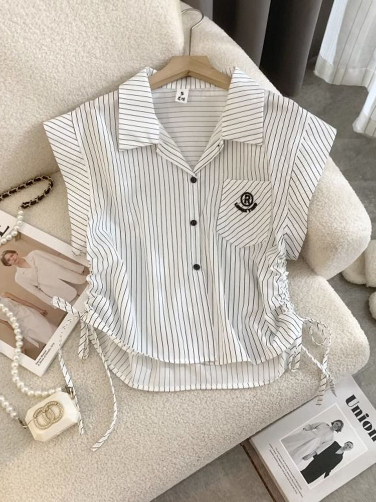 Jmprs ストライプレターシャツ女性ヴィンテージプレッピー - Shirt Camp Collar のレビューと価格