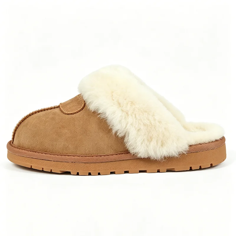 天然毛皮スリッパ女性用冬暖かい屋内ソフトウール牛スエードホー - Espadrille Slip On のレビューと価格