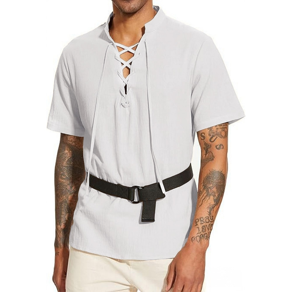 メンズVネックTシャツ ヴィンテージ パイレーツ ゴシックス - Short Linen Drawstring のレビューと価格