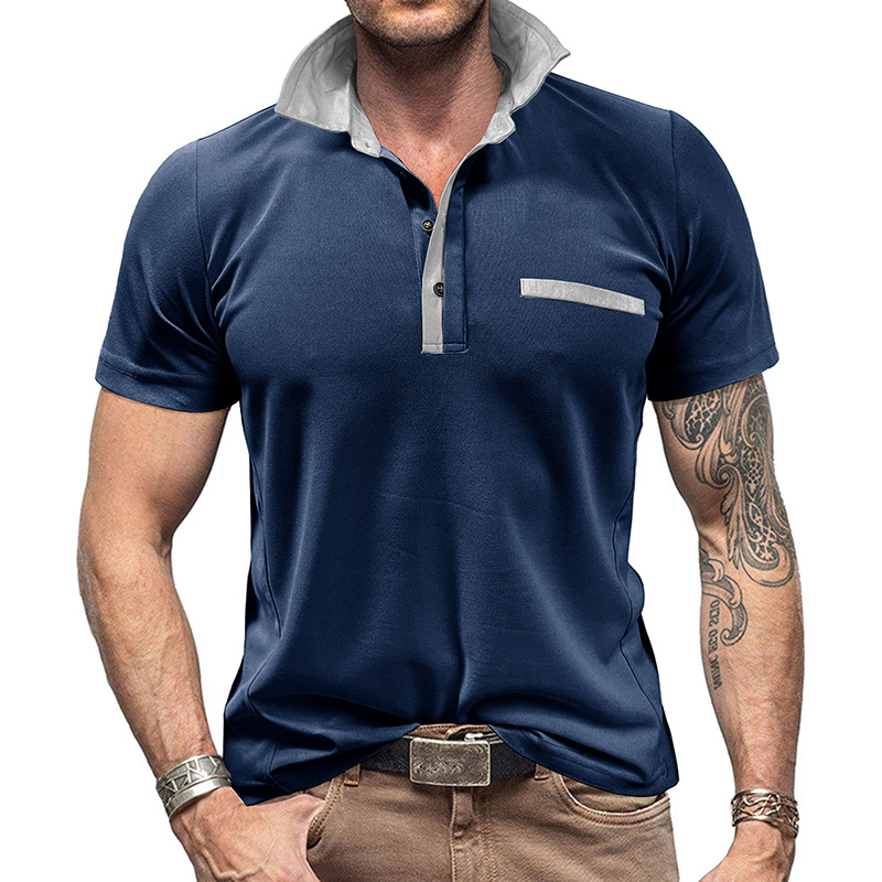 カラーブロックラペル半袖ポロシャツ メンズ ピケ カジュアル - Polo Shirt Pique のレビューと価格