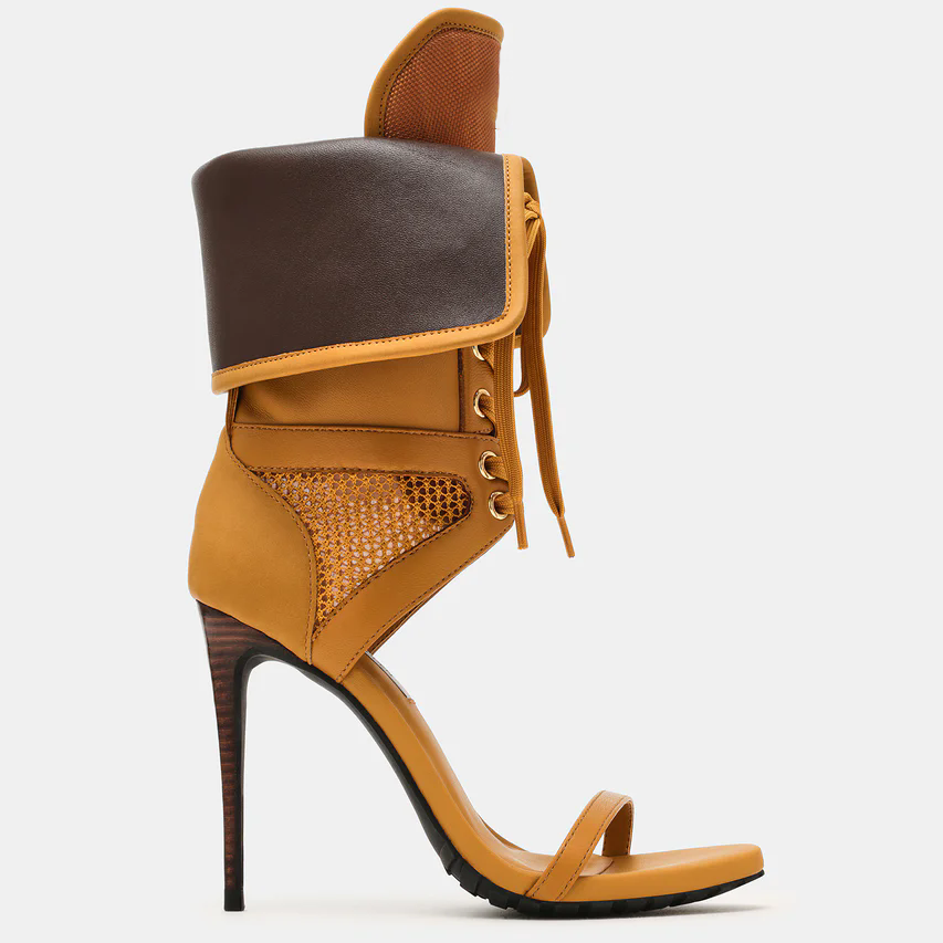 女性オープントゥスティレットレースアップサンダルセクシーなレ - Casual Sandal Leather のレビューと価格