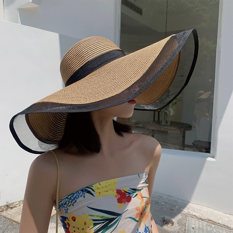 女性の日よけ帽,大きな波型のビーチハット,バイザーバイザー付 - Bucket Hat Straw のレビューと価格