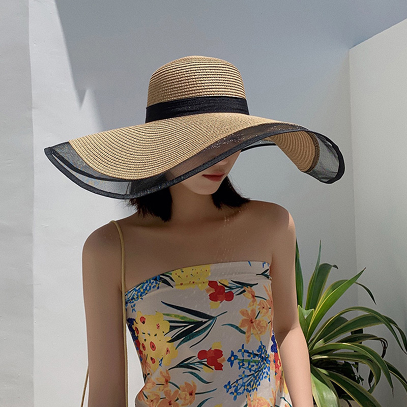 女性の日よけ帽,大きな波型のビーチハット,バイザーバイザー付 - Bucket Hat Straw のレビューと価格