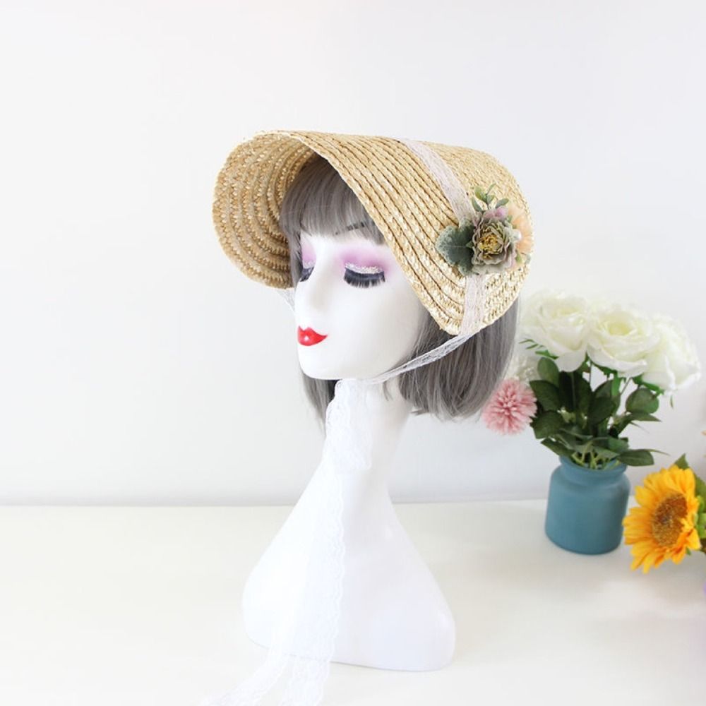 フレンチスタイルロリータ麦わら帽子ビクトリア朝風ボンネット手 - Bucket Hat Straw のレビューと価格