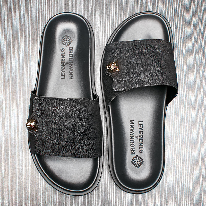 2025年新作 本革スリッパ メタル装飾 滑り止め ビーチサ - Flip Flop Leather Men のレビューと価格