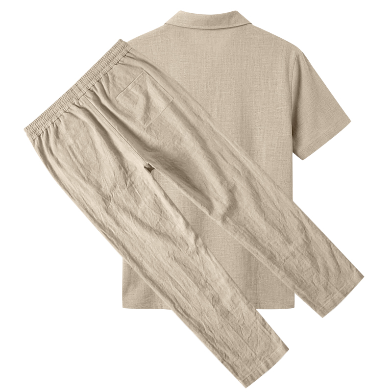 メンズ2ピースポロセット半袖襟付きポロシャツ＆ストレートロン - Short Linen Drawstring のレビューと価格