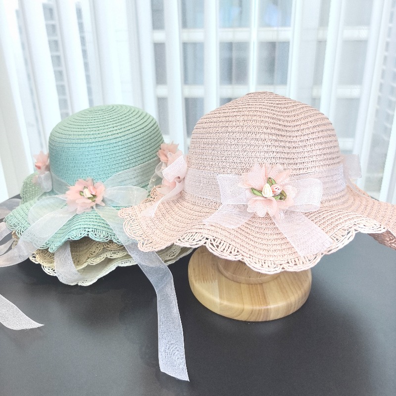 女の子用2ピース麦わら帽子、無地、アウトドア旅行用サンハット - Bucket Hat Straw のレビューと価格
