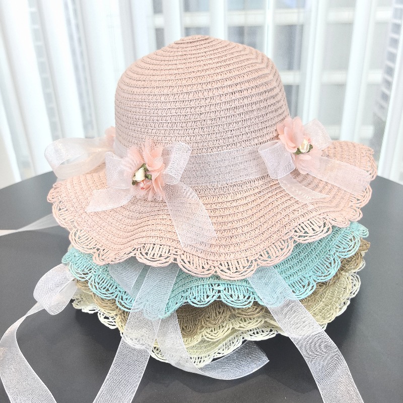 女の子用2ピース麦わら帽子、無地、アウトドア旅行用サンハット - Bucket Hat Straw のレビューと価格
